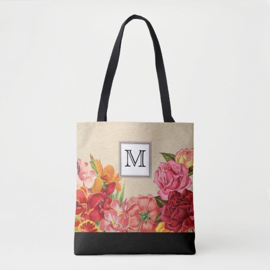 Wijn Roos Rustiek Bloemen Monogram Tote Bag (Voorkant)