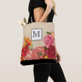 Wijn Roos Rustiek Bloemen Monogram Tote Bag (Dichtbij)
