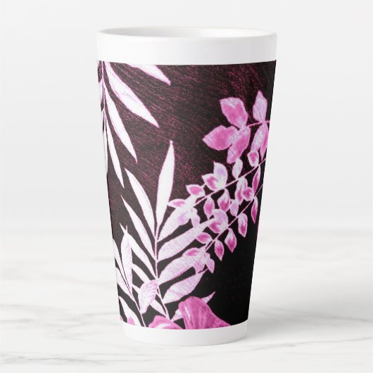 Wijn Roze Botanische Palm Fronds Tropische Patroon Latte Mok (Voorkant)