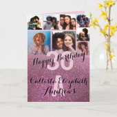 Wijn Roze Glitter Fotocollage Gelukkige Verjaardag Kaart (Gele Bloem)