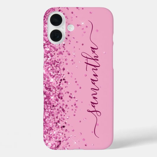 Wijn Roze Glitter Meisjesachtige Handtekening Case-Mate iPhone Case (Achterkant)