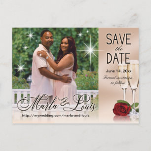 Wijn & Rozen Foto Save the Date Blush Pink Aankondigingskaart