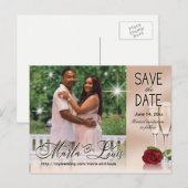 Wijn & Rozen Foto Save the Date Blush Pink Aankondigingskaart (Voorkant / Achterkant)