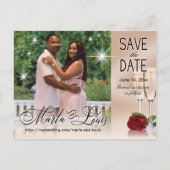 Wijn & Rozen Foto Save the Date Blush Pink Aankondigingskaart (Voorkant)