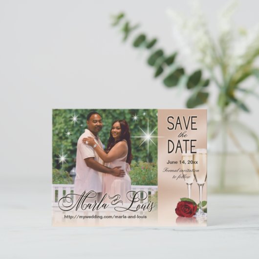 Wijn & Rozen Foto Save the Date Blush Pink Aankondigingskaart (Staand voorkant)