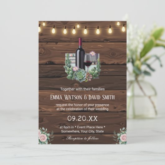 Wijn Rustiek Roos Country Barn Lights Wedding Kaart (Staand voorkant)