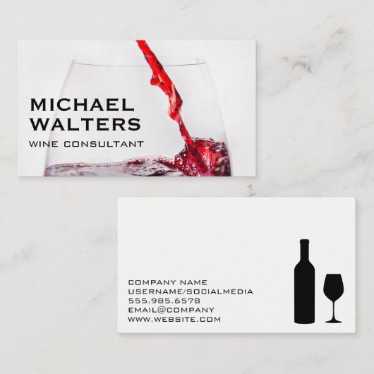 Wijn schenken in glas | rode wijn visitekaartje (Voorkant / Achterkant)