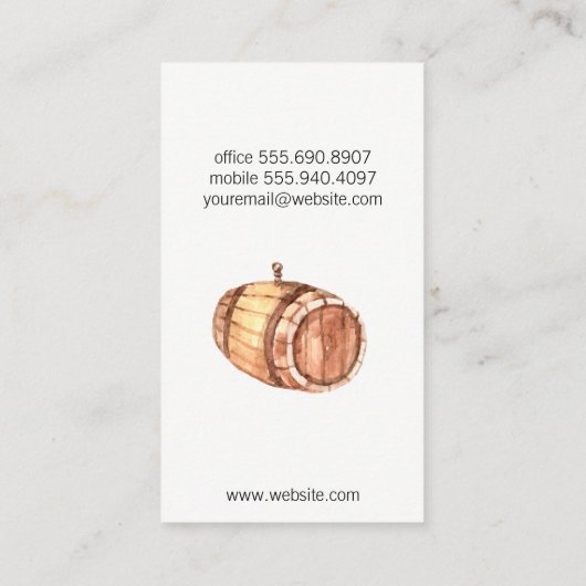 Wijn schenken | Spatten | Wijndruiven en vat Visitekaartje (Achterkant)