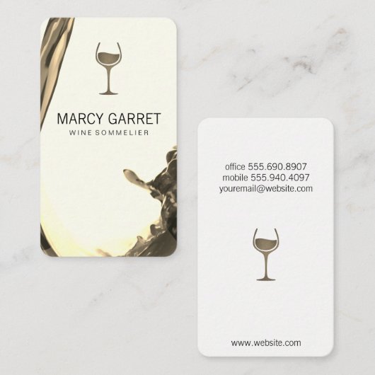 Wijn schenken | Splash II wijnglas Sepia Visitekaartje (Voorkant / Achterkant)