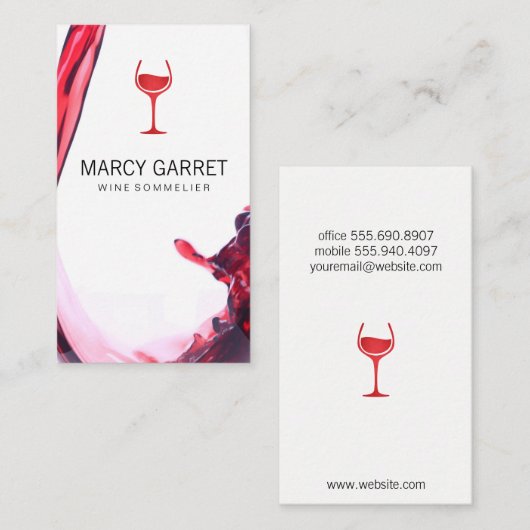 Wijn schenken | Splash II wijnglas Visitekaartje (Voorkant / Achterkant)