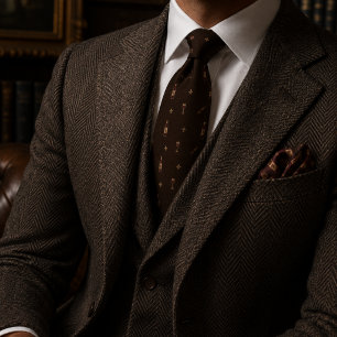 Wijn Sigaren Herenmode Herringbone Tweed Stropdas