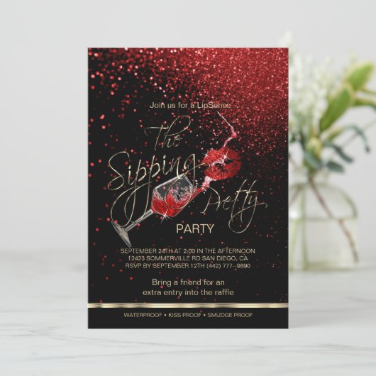 Wijn Sipping and Lips Lipsense Party Kaart (Staand voorkant)