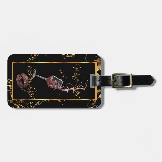 Wijn Sips 🍷 en Rosey Glitter Lips 👄 Bagagelabel (Voorkant horizontaal)