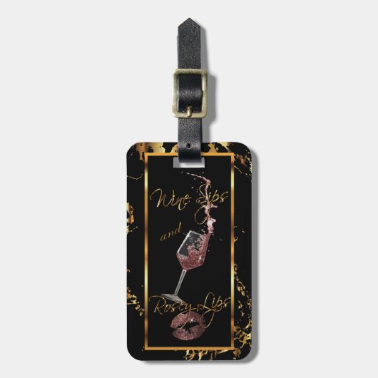 Wijn Sips 🍷 en Rosey Glitter Lips 👄 Bagagelabel (Voorkant verticaal)