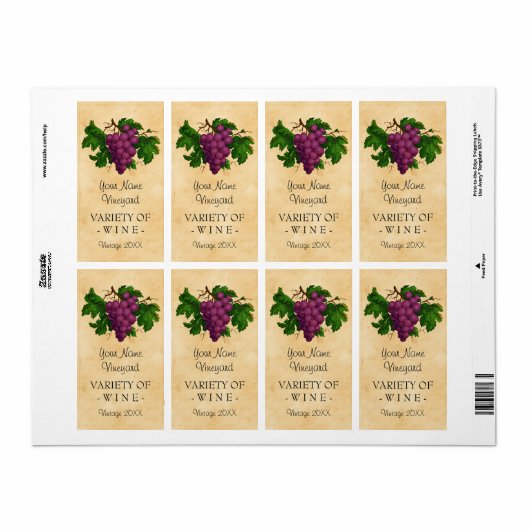 Wijn Sjabloon Druiven Aangepaste fles Etiket (Full Sheet)