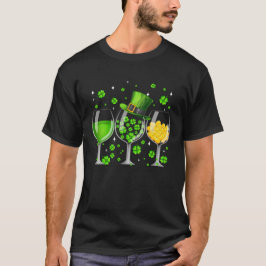 Wijn St Patrick's Day Shamrock wijnglazen T-shirt
