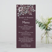 Wijn, Stof Paars, Donker Teal Bruiloft | Menu (Staand voorkant)