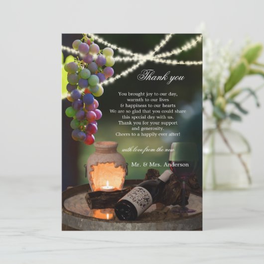 Wijn String Lights Trouwfoto Bedankkaart (Staand voorkant)