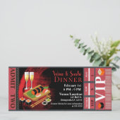 Wijn & Sushi Diner Lunch VIP Event Feest Ticket Kaart (Staand voorkant)