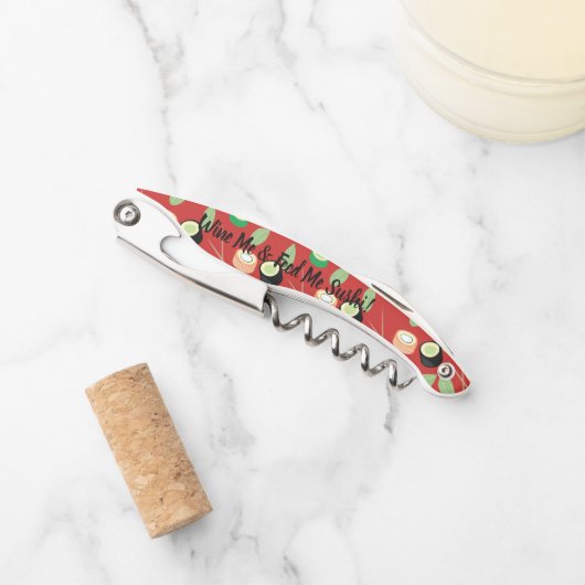 Wijn & Sushi Rood Aangepaste Naam Kurkentrekker (Voorkant)