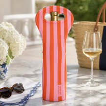 Wijn tas | Preppy brede streep koraal roze