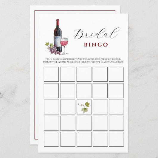 Wijn Thema Bruids Bingo Douche spelletjes (Voorkant / Achterkant)