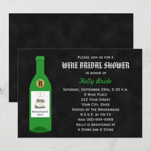 Wijn thema bruids douche uitnodiging (Voorkant / Achterkant)