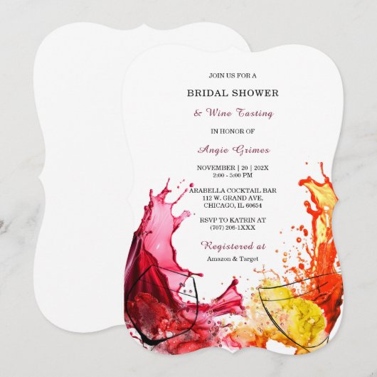 Wijn-thema bruids douche uitnodigingen (Voorkant / Achterkant)