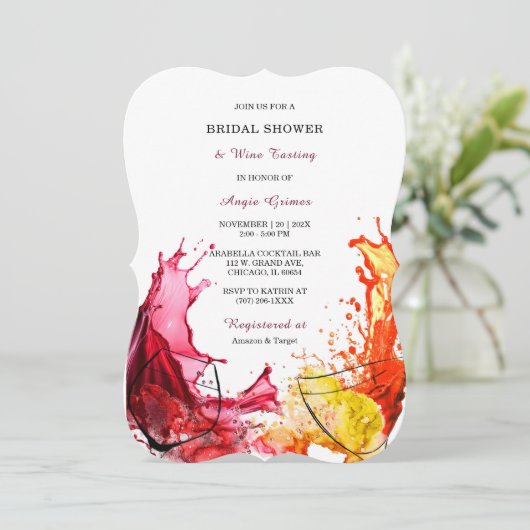 Wijn-thema bruids douche uitnodigingen (Staand voorkant)