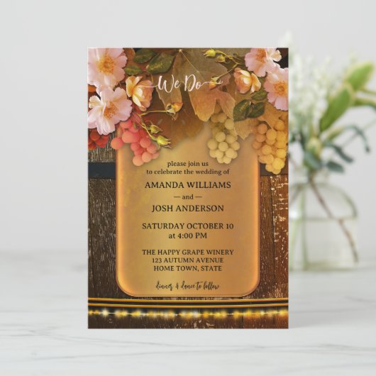 Wijn thema string lichten foto bruiloft kaart (Staand voorkant)