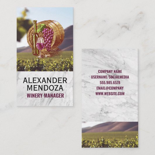 Wijn Touw Druiven Glas Fles | Wijngaard Visitekaartje (Voorkant / Achterkant)