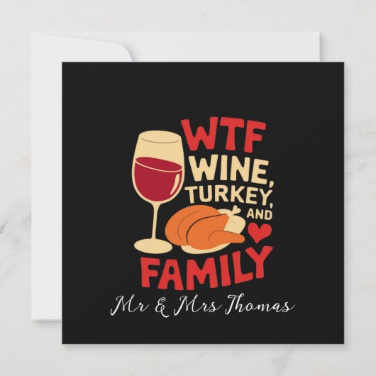 Wijn, Turkije en familie Grappige Thanksgiving Kaart (Achterkant)
