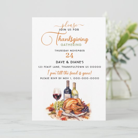 Wijn & Turkije Thanksgiving Gathering Kaart (Staand voorkant)