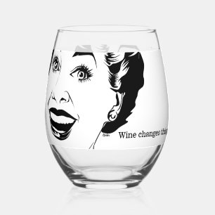 Wijn verandert dingen! Retro geïllustreerde gelukk Wijnglas Zonder Voet
