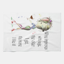 Wijn verbetert met Gezegde van de Leeftijd Humoure Theedoek