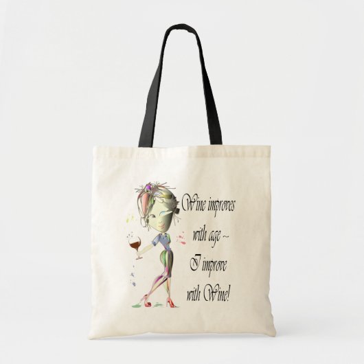 Wijn verbetert met leeftijd, humoristische kunstge tote bag (Voorkant)
