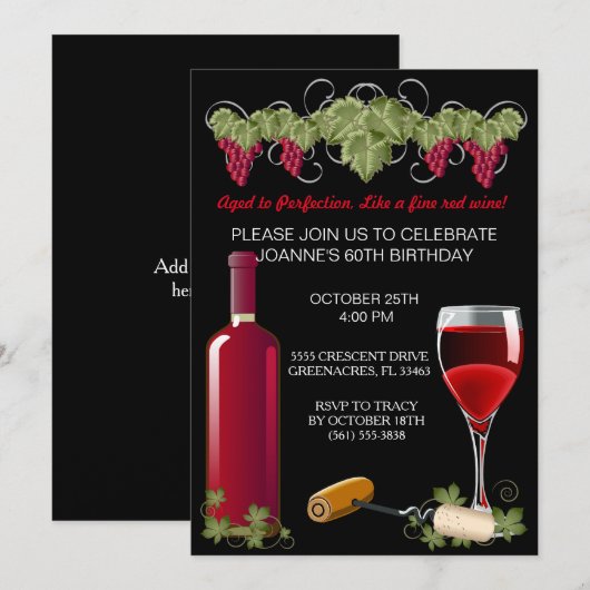 Wijn verjaardagsfeestje Volwassen leeftijd tot in Kaart (Voorkant / Achterkant)