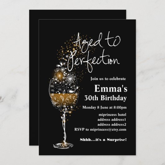 Wijn verjaardagsuitnodiging, Gerijpt tot perfectie Kaart (Voorkant / Achterkant)