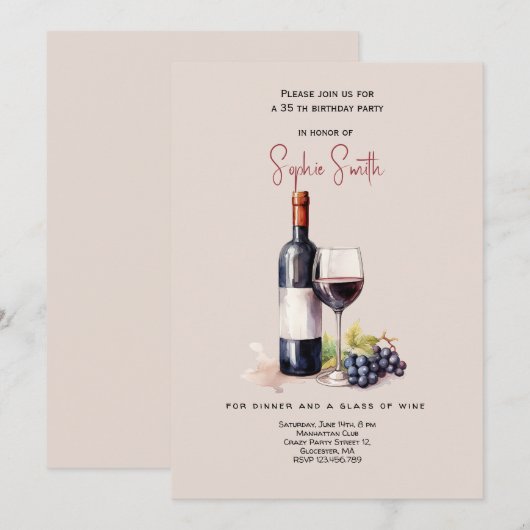 Wijn viering verjaardagsfeestje kaart (Voorkant / Achterkant)
