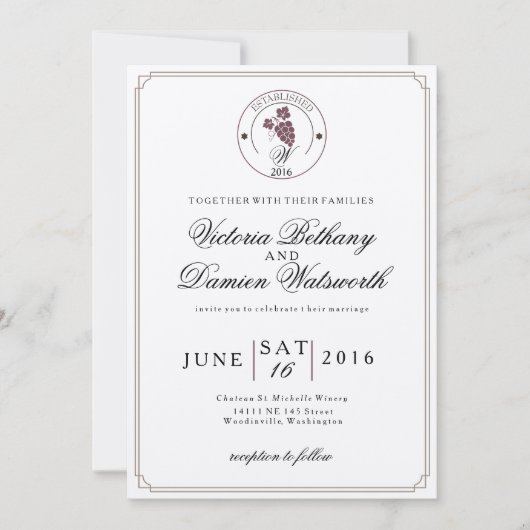 Wijn Vineyard Modern Vintage Wedding Invitation Kaart (Voorkant)