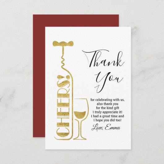 wijn, volwassen verjaardag, bruiloft, feest bedankkaart (Voorkant / Achterkant)