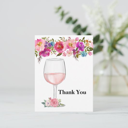 wijn, volwassen verjaardag, trouwen, bloemen bedan uitnodiging briefkaart (Staand voorkant)