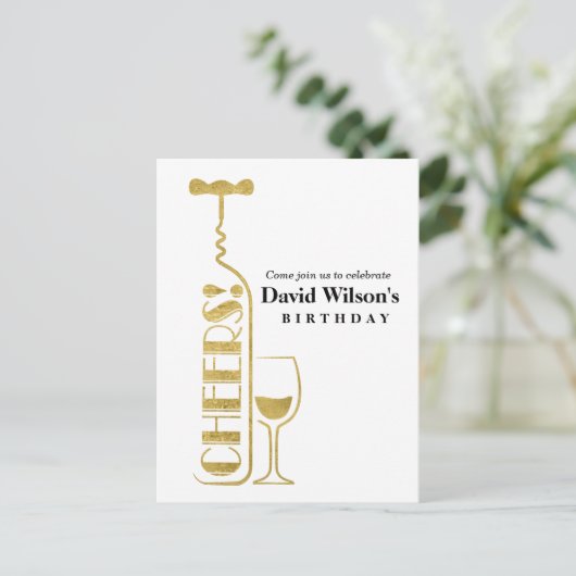 wijn, volwassen verjaardag, uitnodiging briefkaart (Staand voorkant)