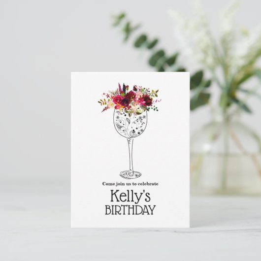 wijn, volwassen verjaardag, uitnodiging briefkaart (Staand voorkant)