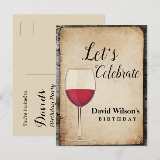wijn, volwassen verjaardag, uitnodiging briefkaart (Voorkant / Achterkant)