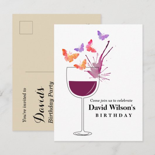 wijn, volwassen verjaardag, uitnodiging briefkaart (Voorkant / Achterkant)