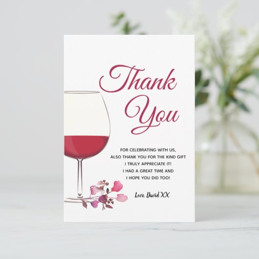 wijn , volwassene , dank je wel bedankkaart (Staand voorkant)
