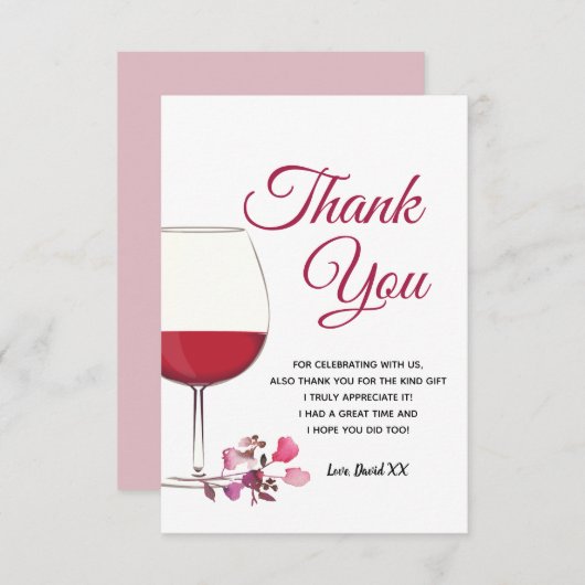wijn , volwassene , dank je wel bedankkaart (Voorkant / Achterkant)