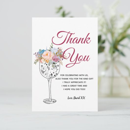 wijn , volwassene , dank je wel bedankkaart (Staand voorkant)