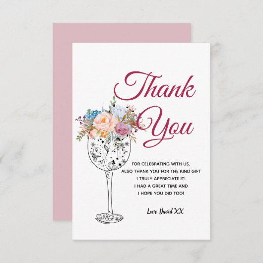 wijn , volwassene , dank je wel bedankkaart (Voorkant / Achterkant)